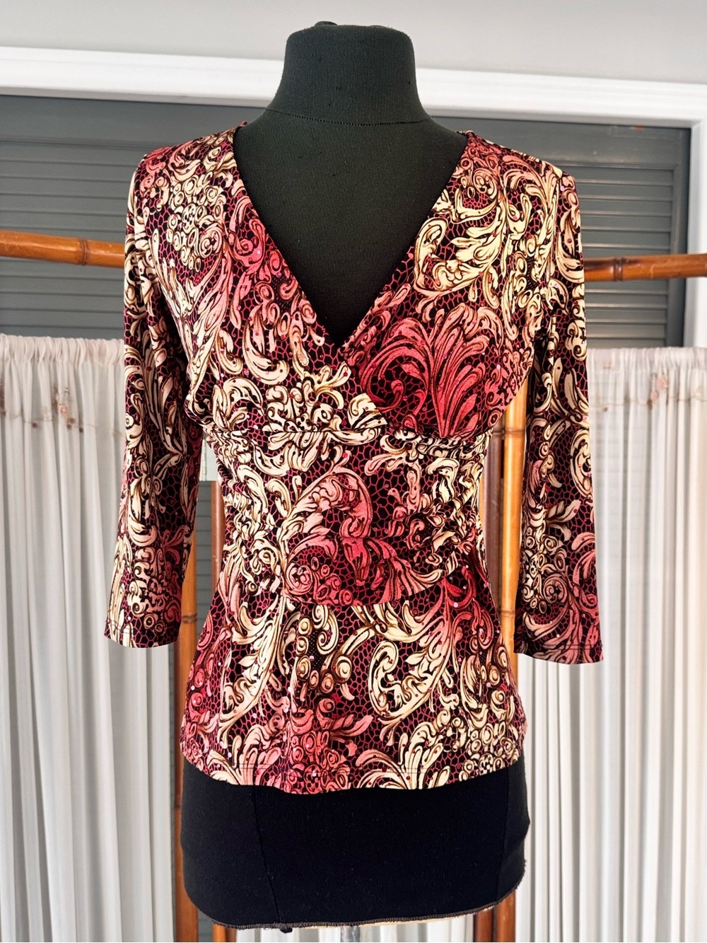 INC International Concepts Embellished Scroll Print Blouse